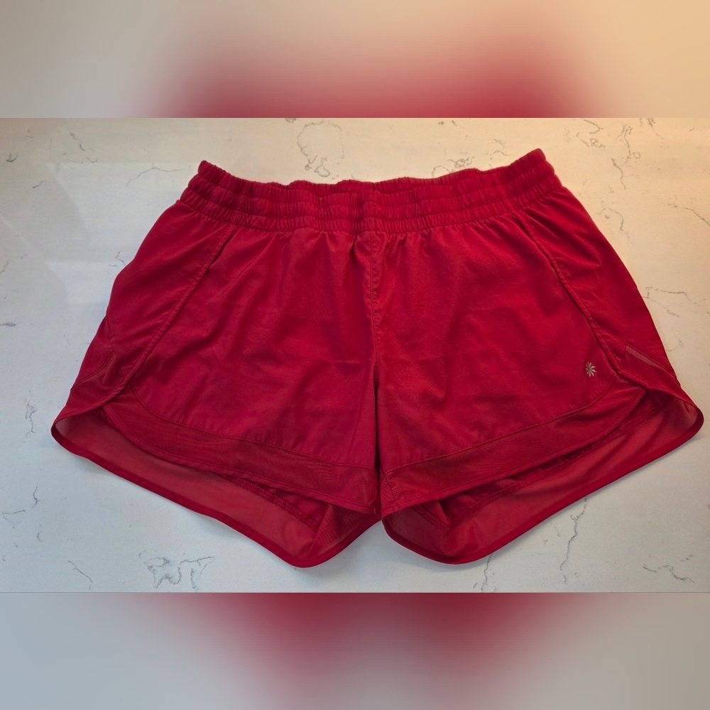 Athleta Red Athletic Shorts Women Running Walking Gym Lined Large Nylon Spandex